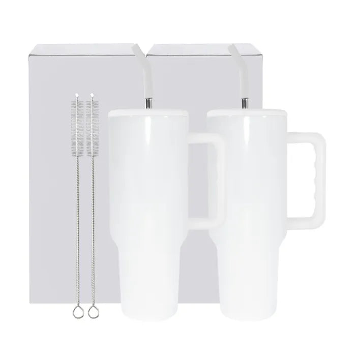 NEW! 40oz. White Glossy Tumbler with white handle, Version 3