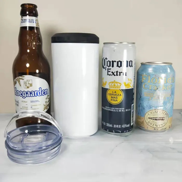 16oz 4 in 1 sublimation straight can cooler with dual lids and plastic straw
