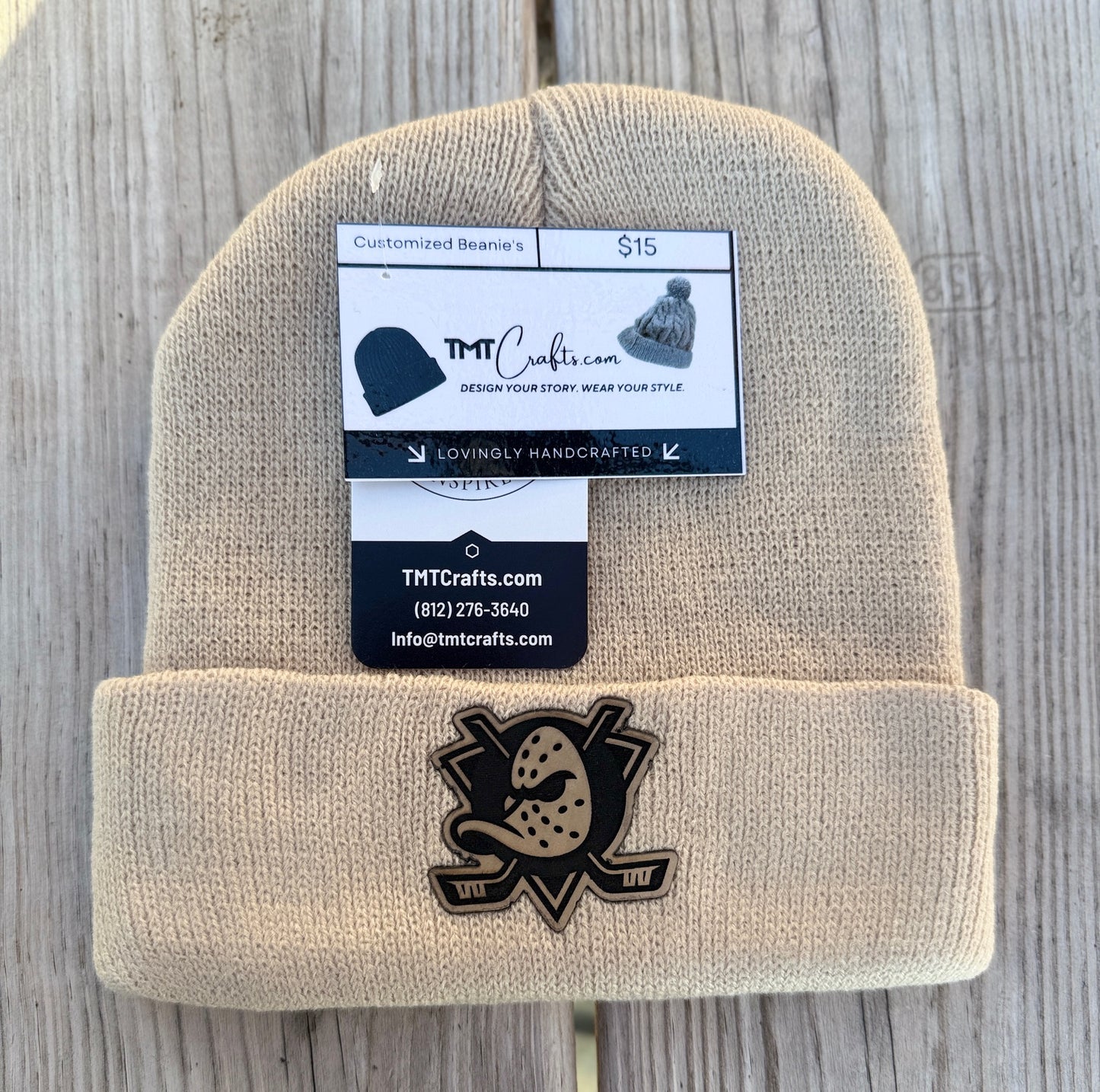 Beanie, Customized with embroidery or laser engraved leatherette patch