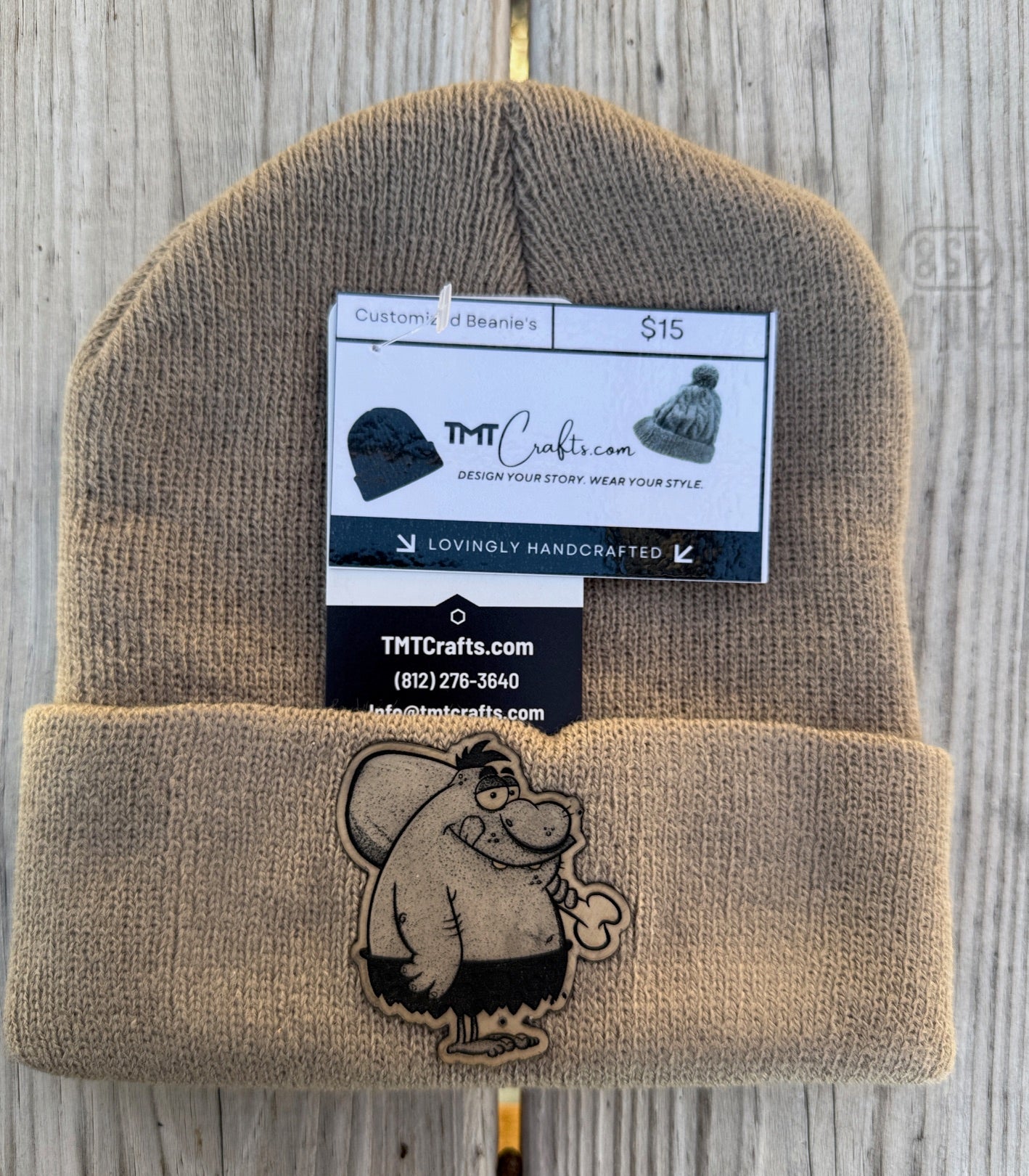 Beanie, Customized with embroidery or laser engraved leatherette patch