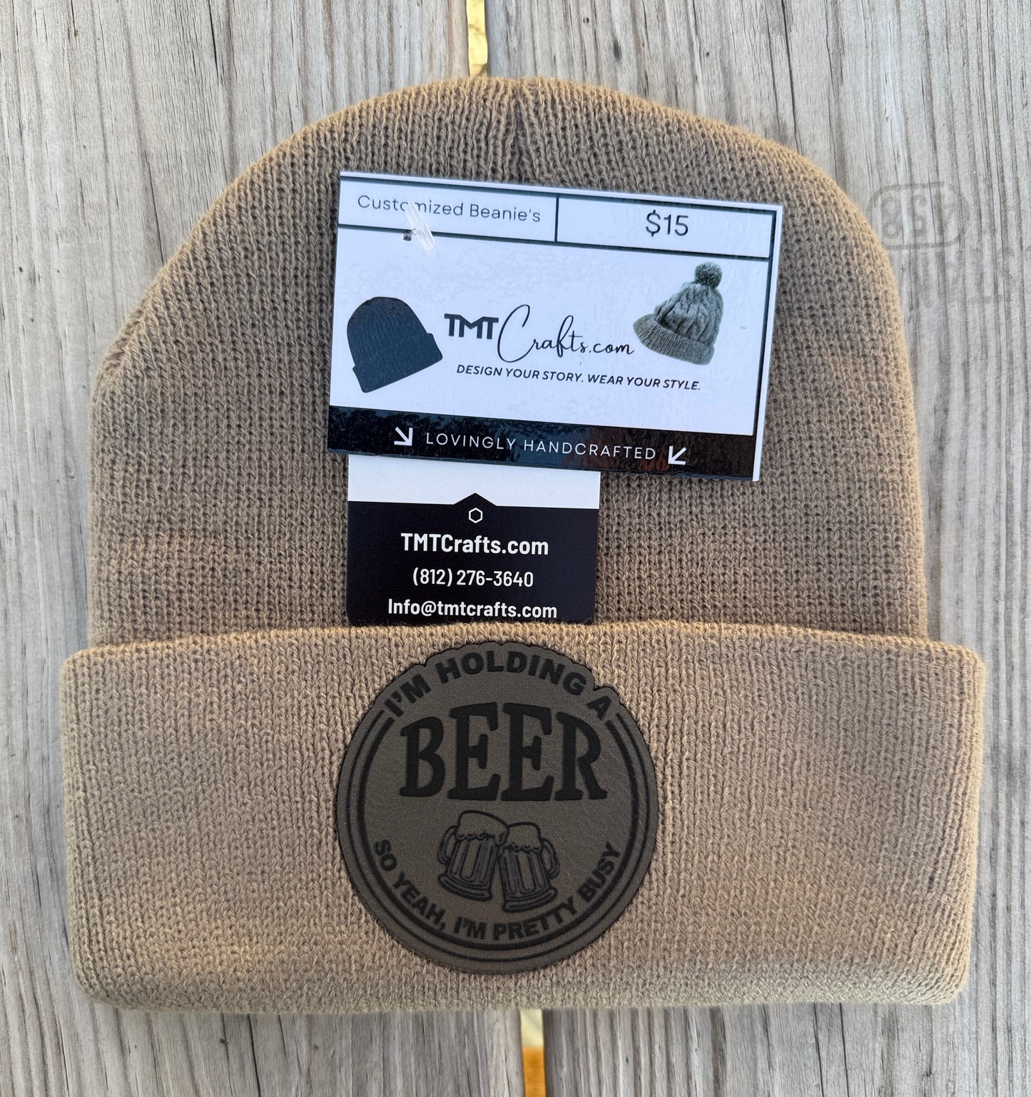 Beanie, Customized with embroidery or laser engraved leatherette patch