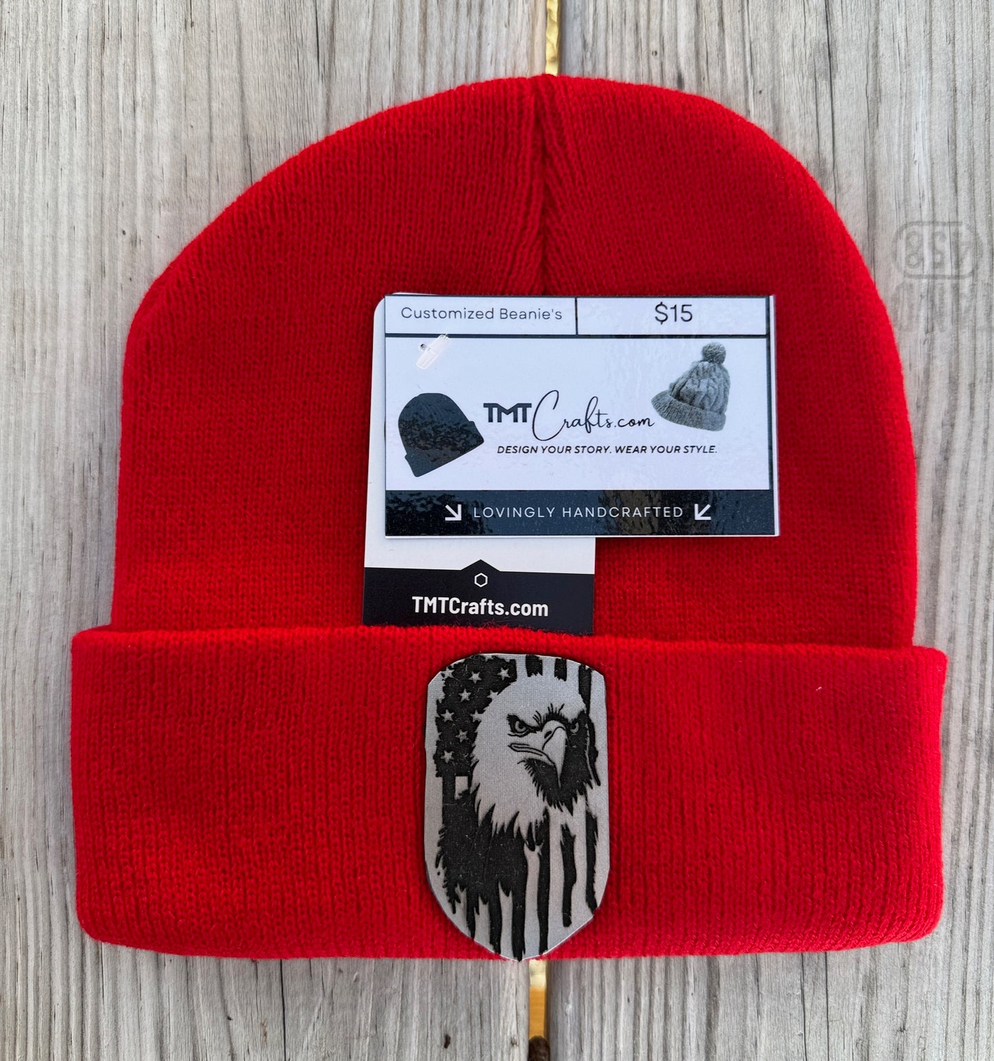 Beanie, Customized with embroidery or laser engraved leatherette patch