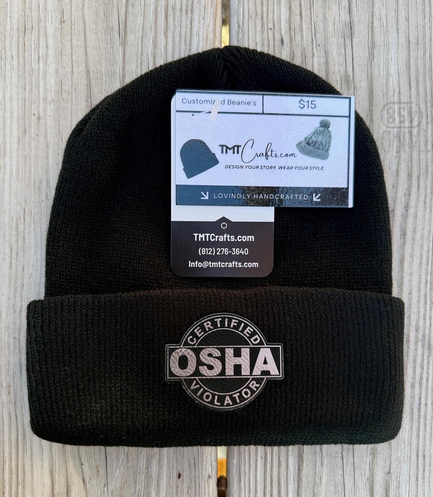 Beanie, Customized with embroidery or laser engraved leatherette patch